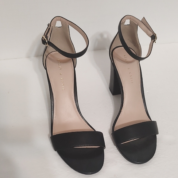 Black Faux Leather Kelly & Katie Ankle Wrap Heels Open Toe Sz 10 - Picture 2 of 4